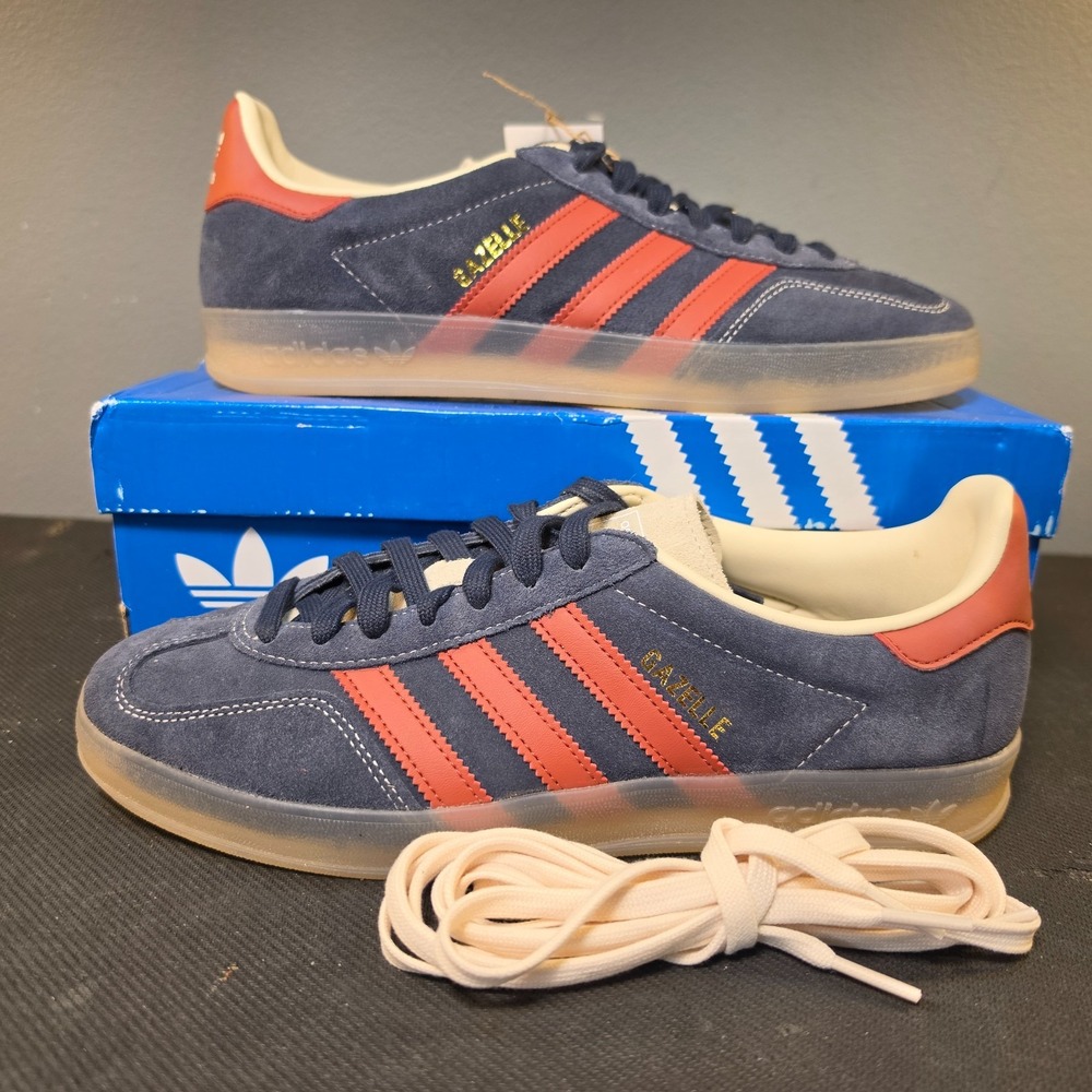 Men's 9 Women's 10 Adidas Gazelle Indoor JH5404 Navy Blue Red Gum Suede Shoe NIB